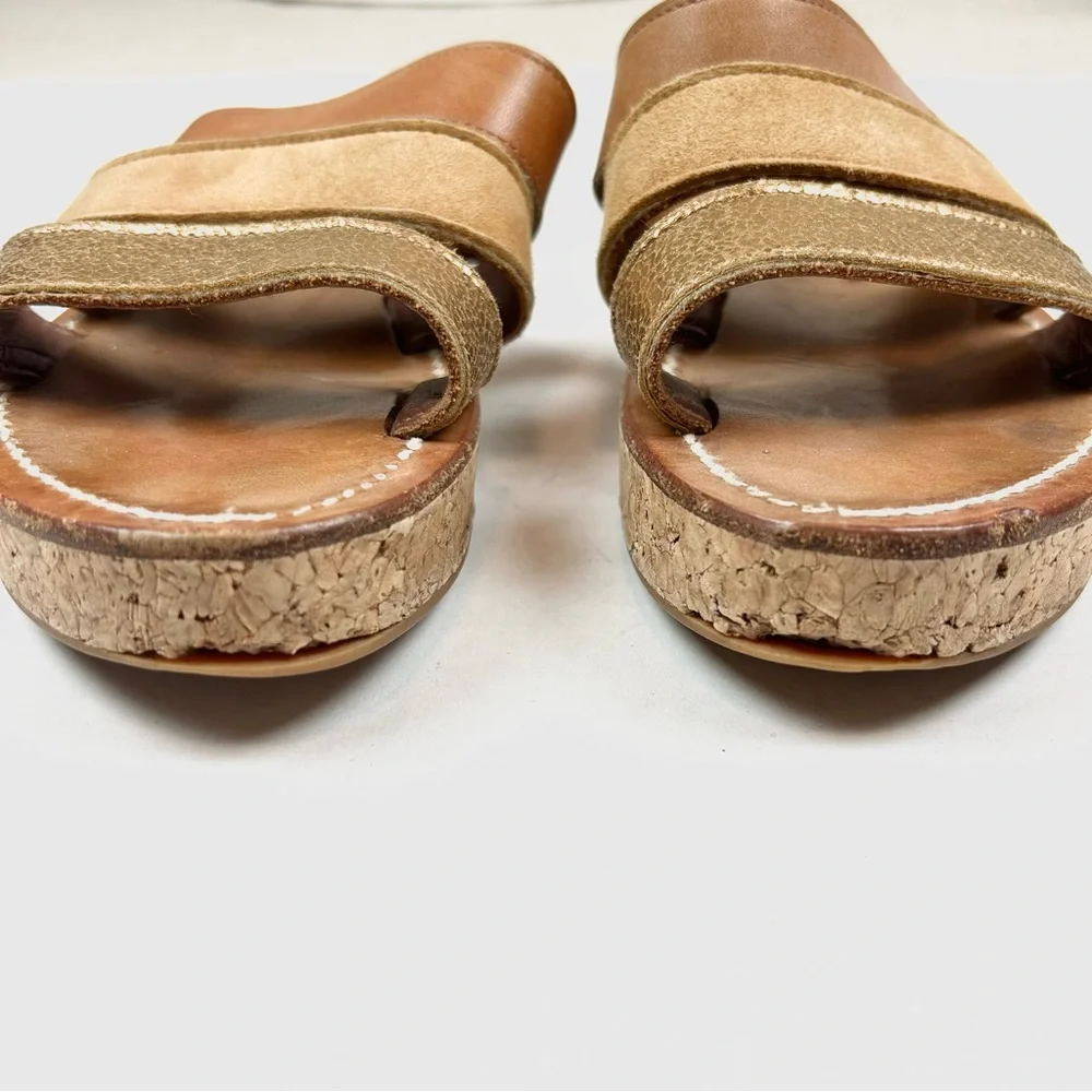 K.Jacques Gold and Tan Wedge Sandals